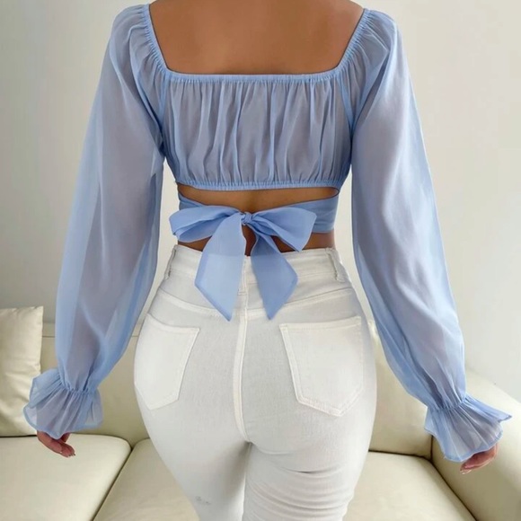 Baby Blue Crop Flounce Top - Picture 2 of 3